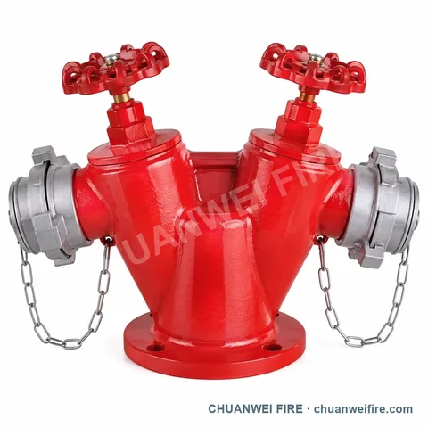 Red Twin-Handwheel Flanged Two-Way Fire Hose Distributor