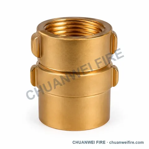 Brass-Finish Short-Barrel Double-Lug Fire Hose Adapter