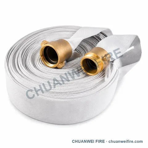 Brass-Finish Threaded White Fire Hose Assembly