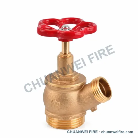 Brass-Finish Compact Angled-Outlet Fire Hose Valve