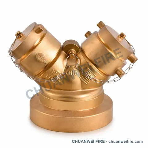Brass-Finish Twin-Cap Heavy-Base Fire Department Connection