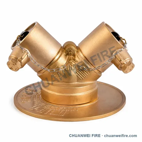 Brass-Finish Twin-Cap Flanged-Base Fire Department Connection