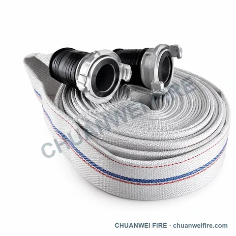 Silver-Finish Claw-Coupled Striped Fire Hose Assembly