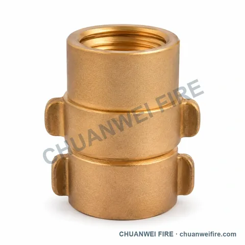 Brass-Finish Double-Lug Fire Hose Adapter