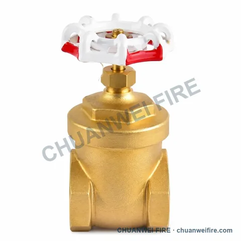 White-and-Red-Handwheel Brass-Finish Straight-Through Valve