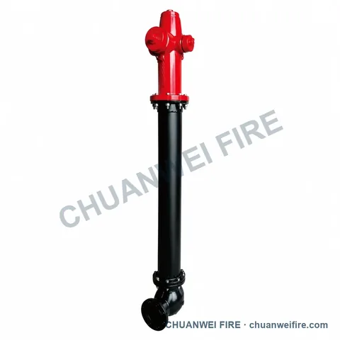 Red-and-Black Long-Riser Outdoor Fire Hydrant