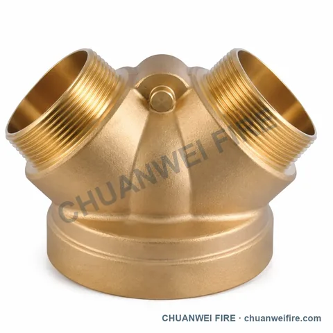 Brass-Finish Twin Male-Threaded Fire Department Connection