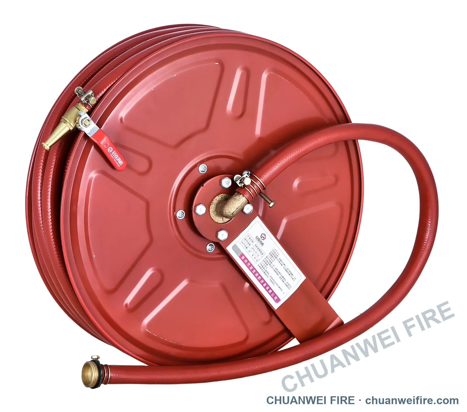 Jet spray fire hose reel with copper nozzle and quick coupling