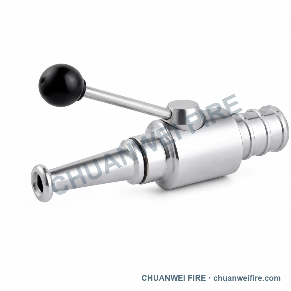 Catalog configuration illustration of Silver-Finish Side-Handle Compact Fire Hose Nozzle