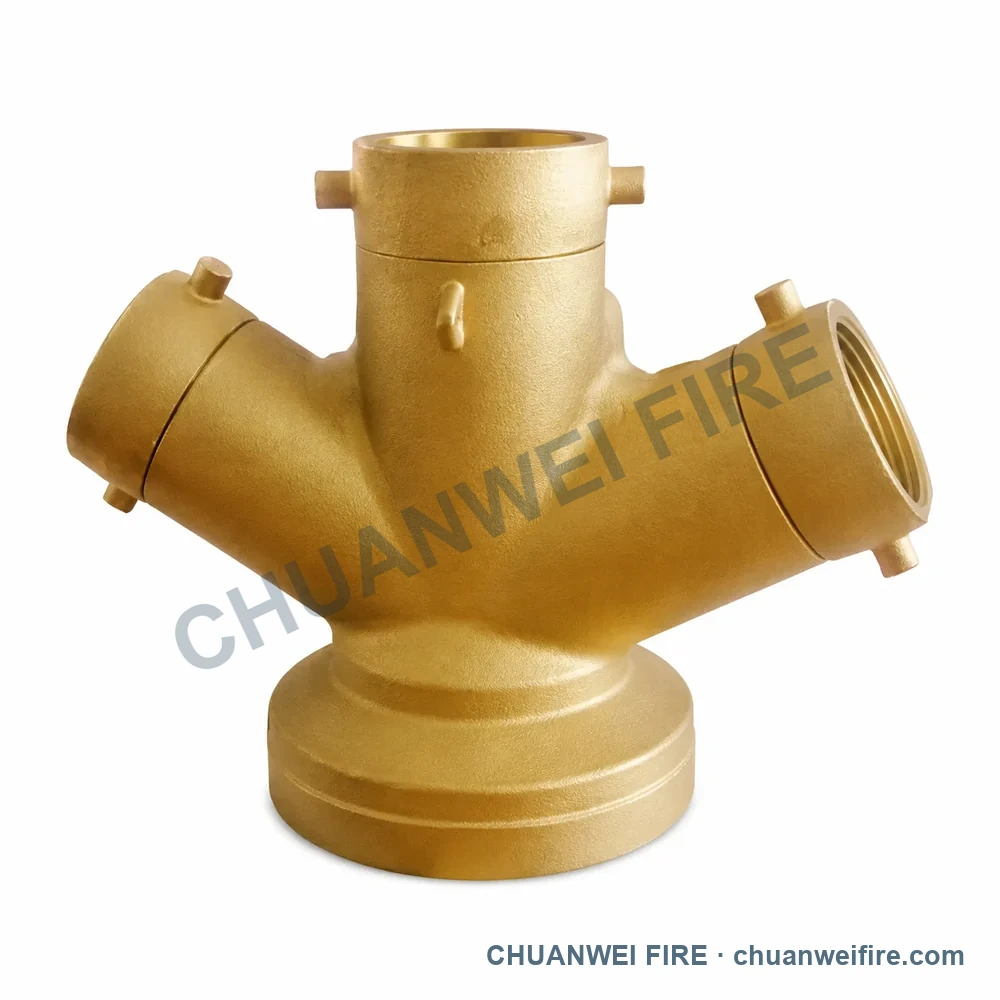 Catalog configuration illustration of Brass-Finish Three-Connection Fire Department Connection