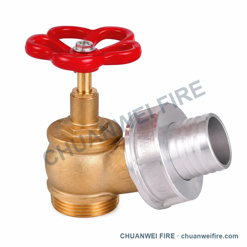 صورة توضيحية للمنتج صمام خرطوم حريق بتشطيب نحاسي ونهاية خرطوم فضية