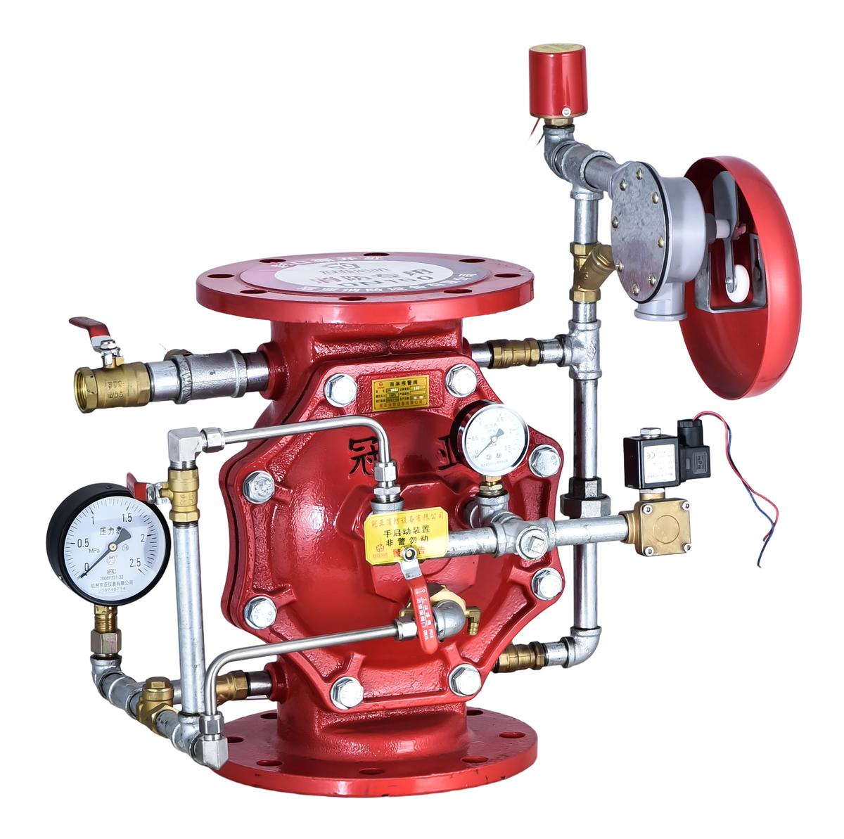 Diaphragm deluge valve with gauges, solenoid valve and trim