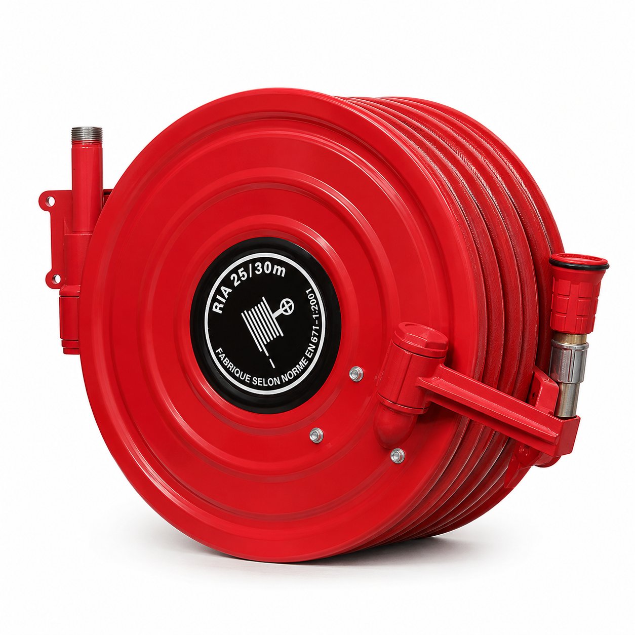 Fire hose reels including the RIA 25 EN 671-1 European-standard reel